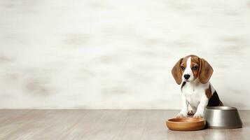 beagle perro y bol, antecedentes con Copiar espacio. generativo ai foto