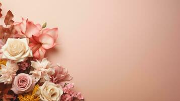 Flower bouquet, floral arrangement background. Web banner with copy space. Generative AI photo