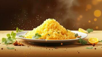 Cous cous, couscous. Web banner with copy space. Generative AI photo