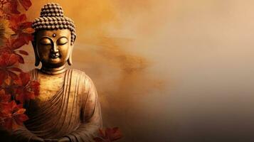 Statue of buddha, buddhism, religion and meditation. Web banner with copy space. Generative AI photo