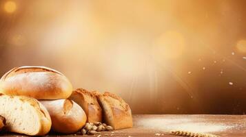 Different bread. Web banner with copy space. Generative AI photo