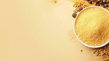 Cous cous, couscous. Web banner with copy space. Generative AI photo