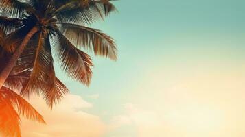 Palm tree, sky. Web banner with copy space. Generative AI photo