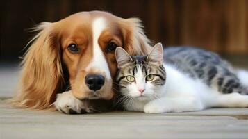 perro y gato juntos, mascota en blanco antecedentes. generativo ai foto