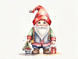 Papa Noel claus dibujo dibujos animados estilo y Navidad árbol en blanco fondo, acuarela foto
