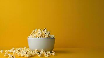 A bowl of popcorn. Web banner with copy space. Generative AI photo