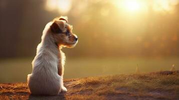 triste perro mirando fuera el ventana, solo a hogar. generativo ai foto