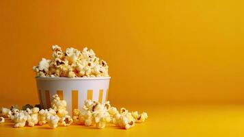 A bowl of popcorn. Web banner with copy space. Generative AI photo