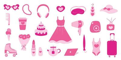 barbicora conjunto elementos rosado muñeca accesorios jugar vector