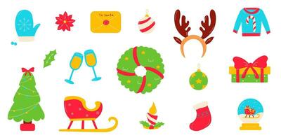 christmas new year holidays gifts tree set vector