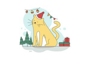 The Cat Is Happy On Christmas Day vector