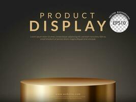 Gold stand podium pedestal on advertising product display backdrop on black background, Close up shot. Vector illustration