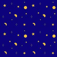 Seamless pattern of night sky, moon, stars in blue background, for design, paper wrap, minimal style vector