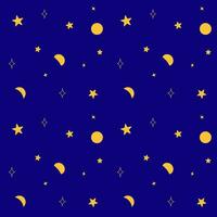 Seamless pattern of night sky, moon, stars in blue background, for design, paper wrap, minimal style vector