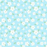 Seamless pattern of white flowers, floral and leaf in blue background for design, decoration, paper wrap vector