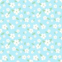 Seamless pattern of white flowers, floral and leaf in blue background for design, decoration, paper wrap vector