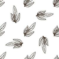 Seamless pattern of hand drawn flower leaf. Monochrome flower doodle. Black and white vintage element. Vector sketch. Detailed retro style.