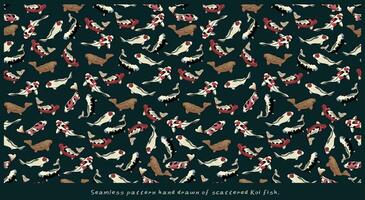 Seamless pattern hand drawn of scattered Koi fish vector