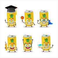 School student of pineapple soda can cartoon character with various expressions vector