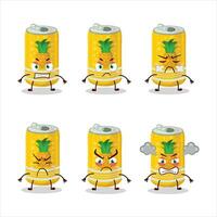 Pineapple soda can cartoon character with various angry expressions vector