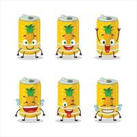 dibujos animados personaje de piña soda lata con sonrisa expresión vector