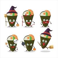 Halloween expression emoticons with cartoon character of temaki vector