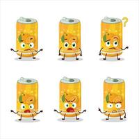 Cartoon character of orange soda can with what expression vector