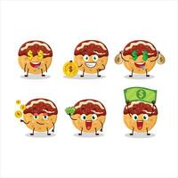 Takoyaki cartoon character with cute emoticon bring money vector