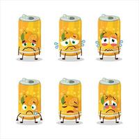 Orange soda can cartoon character with sad expression vector