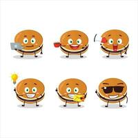 Dorayaki cartoon character with various types of business emoticons vector