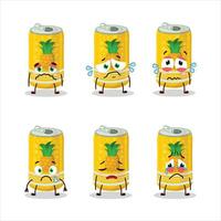 Pineapple soda can cartoon character with sad expression vector