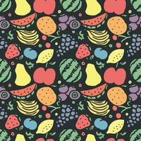 patrón de frutas sin fisuras. garabatear fondo con iconos de frutas. fondo de frutas vector