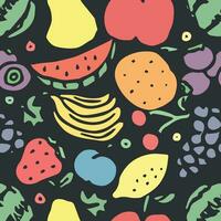 Seamless fruit pattern. doodle background with fruit icons. Fruit background vector