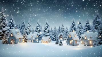 Christmas winter fairy village landscape. AI generated image photo