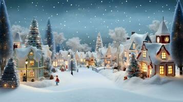 Christmas winter fairy village landscape. AI generated image photo