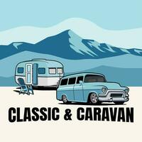 caravana camión clásico logo diseño vector