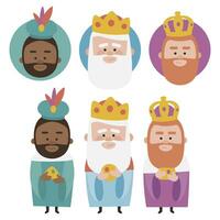 Three funny wise men. Kings of orient on white background vector