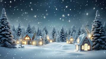 Christmas winter fairy village landscape. AI generated image photo