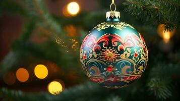 Navidad árbol pelota con gente ornamento. ai generado imagen. foto