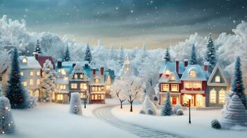 Christmas winter fairy village landscape. AI generated image photo