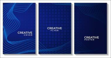 set of flyers. modern dark blue background with lines and dots vector