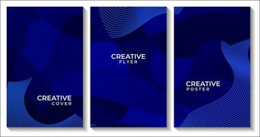 set of covers abstract dark blue dynamic background with lines vector