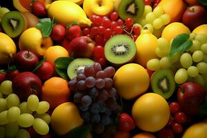frutas arreglado como un fondo, agregando un Estallar de natural belleza ai generado foto