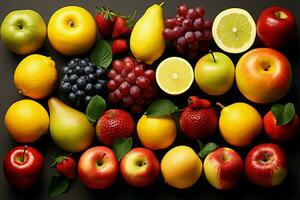 foto capturar un ecléctico formación de diverso Fruta tipos ai generado