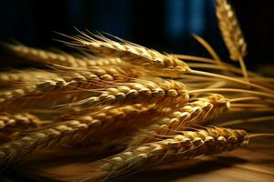 Detailed photorealism in portraying wheat ears and grains with a macro lens AI Generated photo