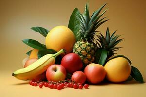 Minimalistic depiction of tropical fruits in soft, graduated hues AI Generated photo
