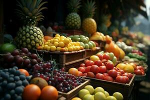 Exploring the streets for fresh fruits, a lively market experience AI Generated photo