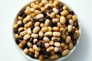 Black eyed peas, singularly showcased on a pure white background AI Generated photo