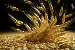 Wheat product in motion, with grains dynamically suspended in the air AI Generated photo