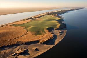 Aerial view of Baltic sea coast with sand dunes and sandy beach. photo